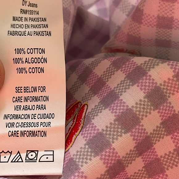 DY Jeans gingham Short sleeve button down shirt with kiss lips size large - Picture 5 of 5
